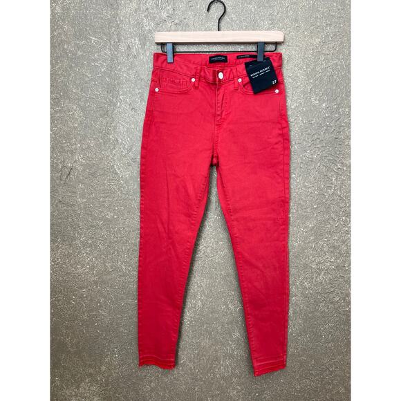 Banana Republic Mid Rise Skinny Vamp Red Jeans Raw Hem Ankle Denim Size 27 - Picture 2 of 11